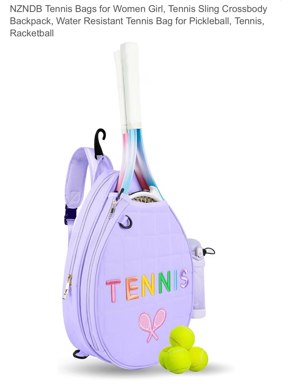 Lavender Tennis Racket Backpack - Picture 6 of 6